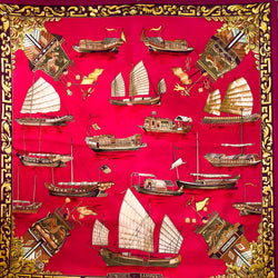 Jonques et Sampans Hermes Scarf by de la Perriere 90 cm Silk red