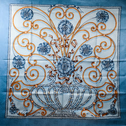 Jouvence Hermes Scarf by Leila Menchari 90 cm Silk Fireworks Jacquard Lt Blue