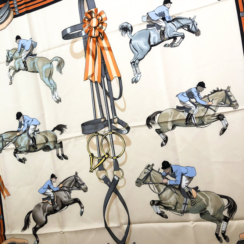Jumping Hermes Scarf by Philippe Ledoux 90 cm Silk Brown Orange