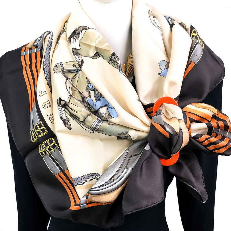 Jumping Hermes Scarf by Philippe Ledoux 90 cm Silk Brown Orange