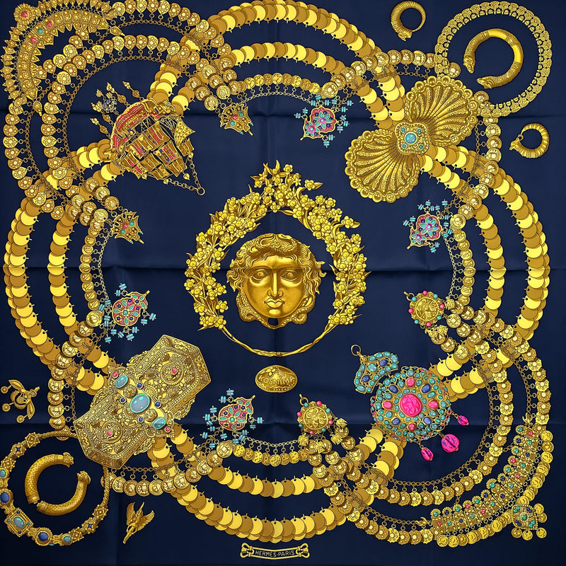 Kosmima Hermès Scarf by Julia Abadie 90 cm Silk Navy