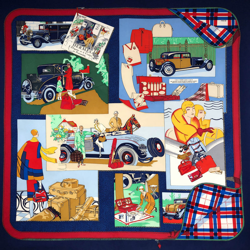 90 cm silk scarf by Hermes with cars and automobiles