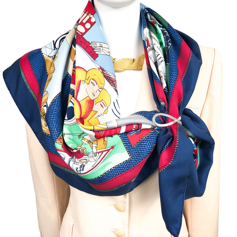 Scarf tied with the Hermes Silver Guilloche Pince a Billets - sold separately