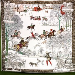 L'Hiver Hermes Scarf by Philippe Ledoux 90 cm Silk Green Col.