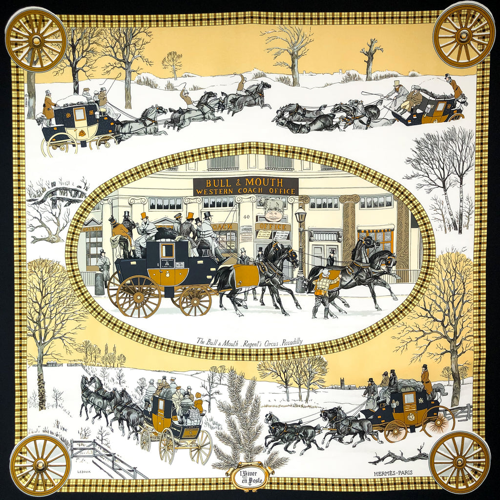 L'Hiver en Poste Hermes Scarf by Philippe Ledoux 90 cm Silk