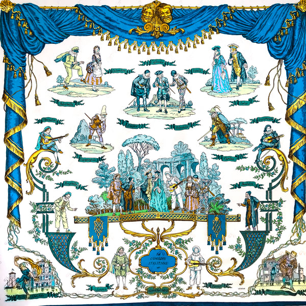 La Comedie Italienne Hermes Scarf by Ledoux 90 cm Silk Jacquard Early Issue