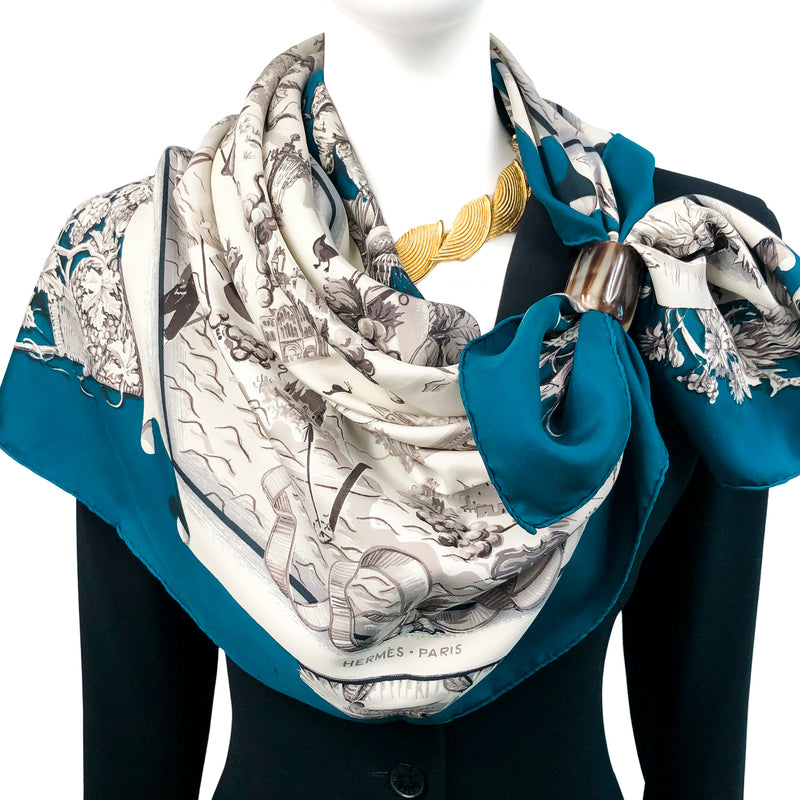 Hermes Blue Twill Silk 90 cm Into the Canadian Wild Scarf Shawl Carre –  MAISON de LUXE