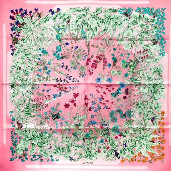 La Prairie Hermes Scarf by Antoine de Jacquelot 90 CM Silk Twill Pink