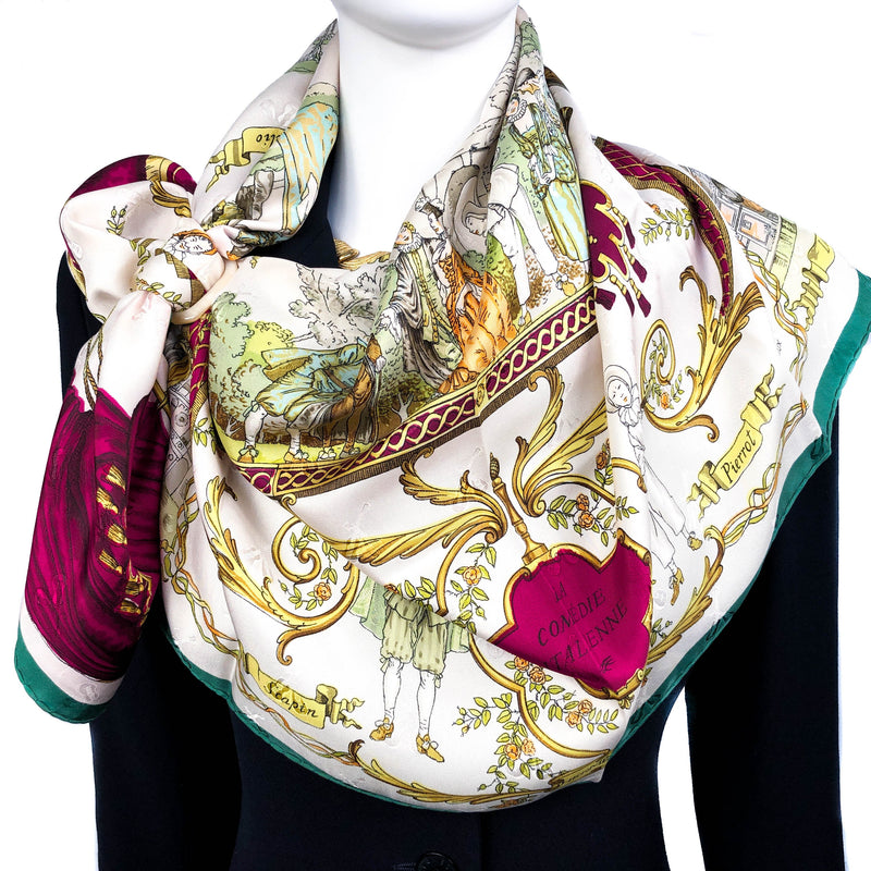 La Comedie Italienne Hermes silk scarf was designed by Philippe Ledoux in 1962 