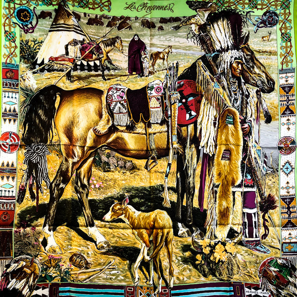Les Cheyennes Hermes Scarf by Kermit Oliver GRAIL  Green