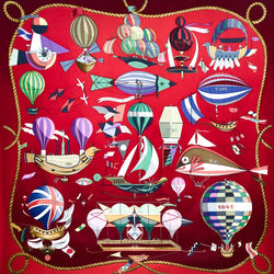 Les Folies du Ciel Hermes Scarf by Dubigeon 90cm Silk Red Col. Early Issue