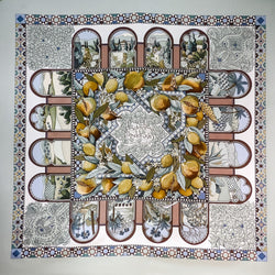 Les Jardins D' Andalousie Hermes Scarf by Aline Honore 90 cm Silk Twill  Grey