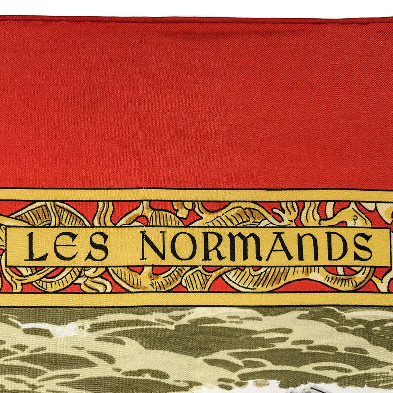 Les Normands Hermès Scarf by Philippe Ledoux  90 cm Silk Twill Early Vintage 1971