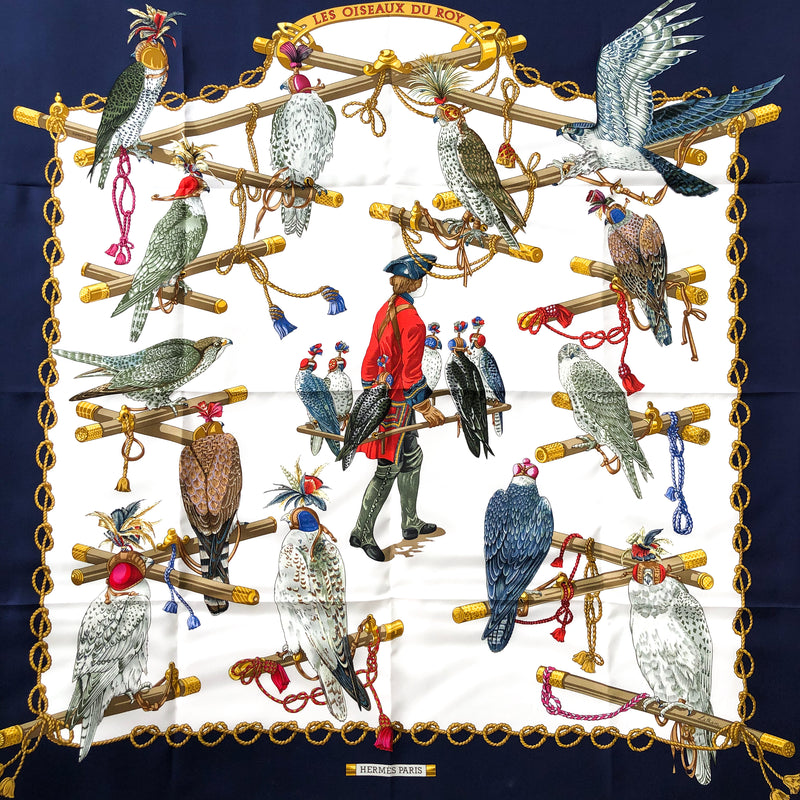 Les Oiseaux du Roy Hermes scarf in blue and white