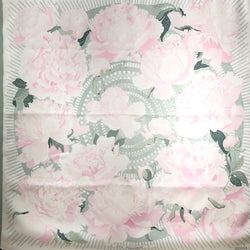 Les Pivoines Hermes Scarf by Christiane Vauzelles 90 cm Silk Twill Pink