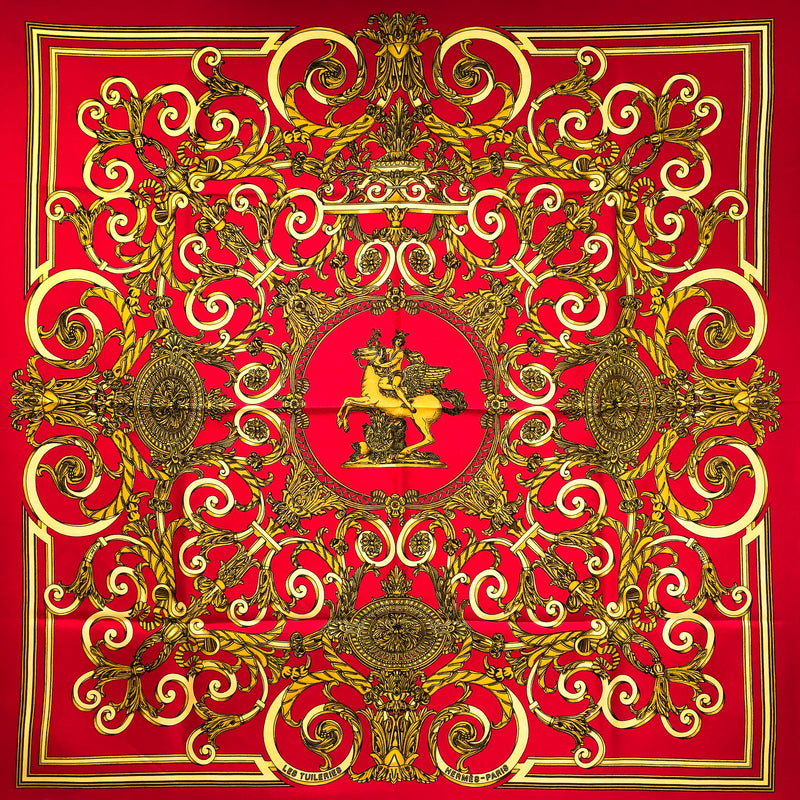 Les Tuileries Hermes Scarf by Joachim Metz 90 cm Silk Red CW