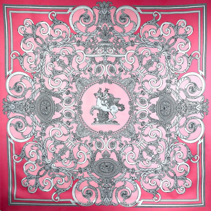 Les Tuileries Hermes Scarf by Joachim Metz 90 cm Silk Pink | Grey CW