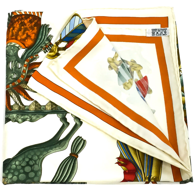 Les Girouettes Hermes Silk Scarf with care tag