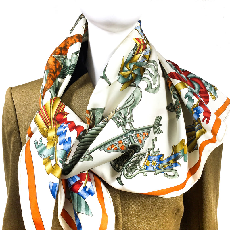 Les Girouettes Hermes Silk Scarf on mannequin