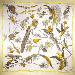 70cm yellow twill Hermes Silk Scarf Les Oiseaux des Iles  