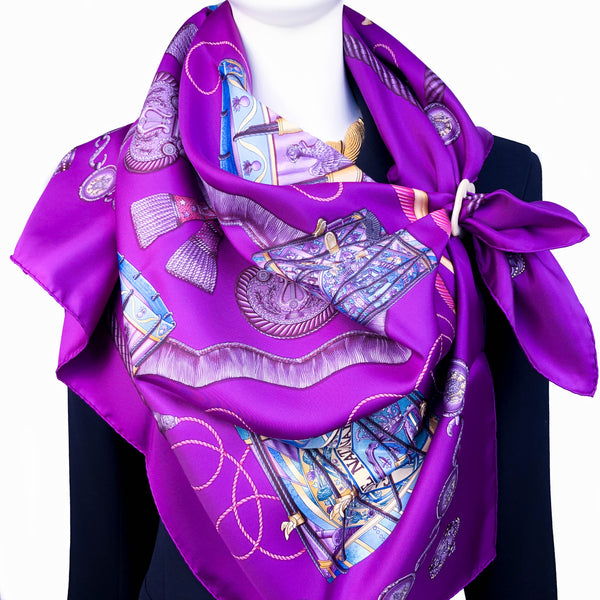 Les Tambours Hermes silk twill scarf (100% silk) - Vintage  Designed by Joachim Metz in 1989