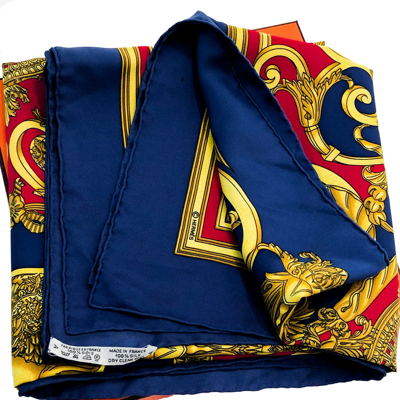 Les Tuileries Hermes silk twill scarf (100% silk) - folded with care tag