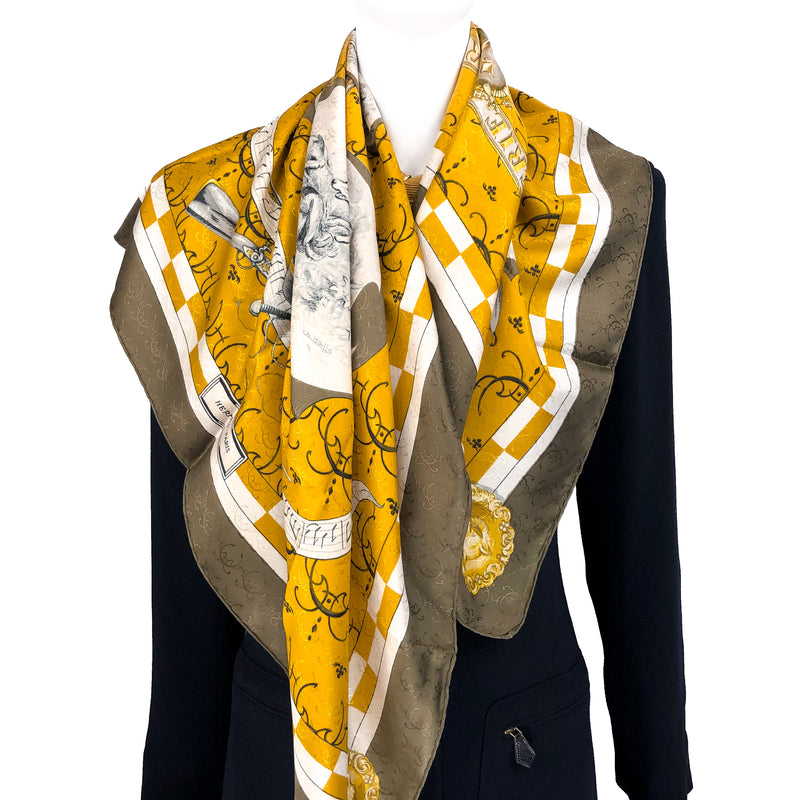 Hermès Brown and Gold Silk Scarf