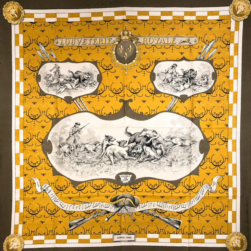 Louveterie Royale Hermes Scarf by Charles Hallo 90 cm Silk "H" Jacquard - RARE