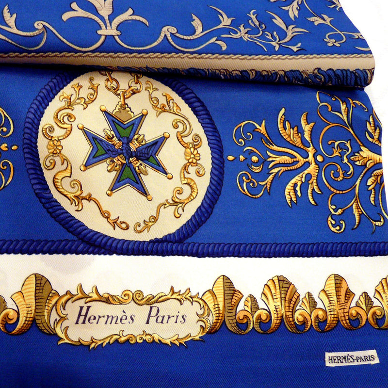 Ludovicus Magnus HERMES Silk Reversible Shawl Blue