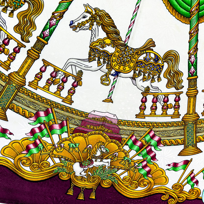 Luna Park Hermès Scarf by Joachim Metz 90 cm Silk Fireworks Jacquard Aubergine