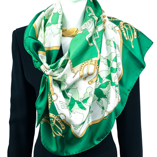 Manege Hermes Scarf by Philippe Ledoux 90cm Silk in Green