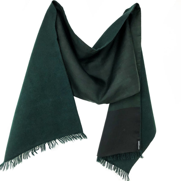 Hermes Reversible Silk & Wool Shawl Dark Green and Black