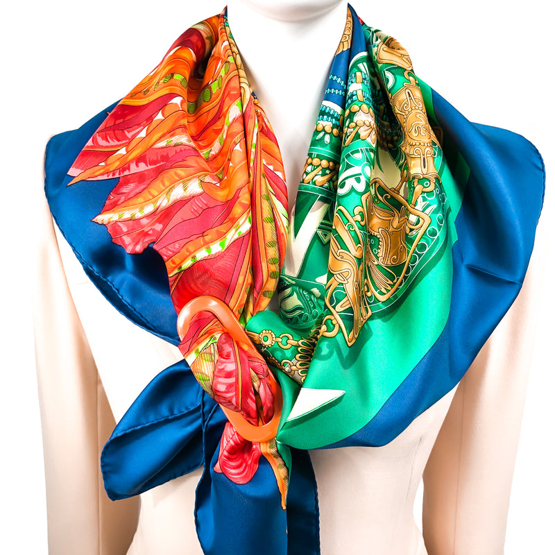 Mexique Hermes Silk Scarf in Stunning Reds, Teal & Navy | RARE