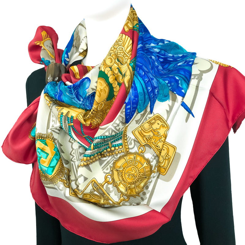 Mexique Hermes Scarf by Caty Latham 90 cm Silk Twill Red Col.