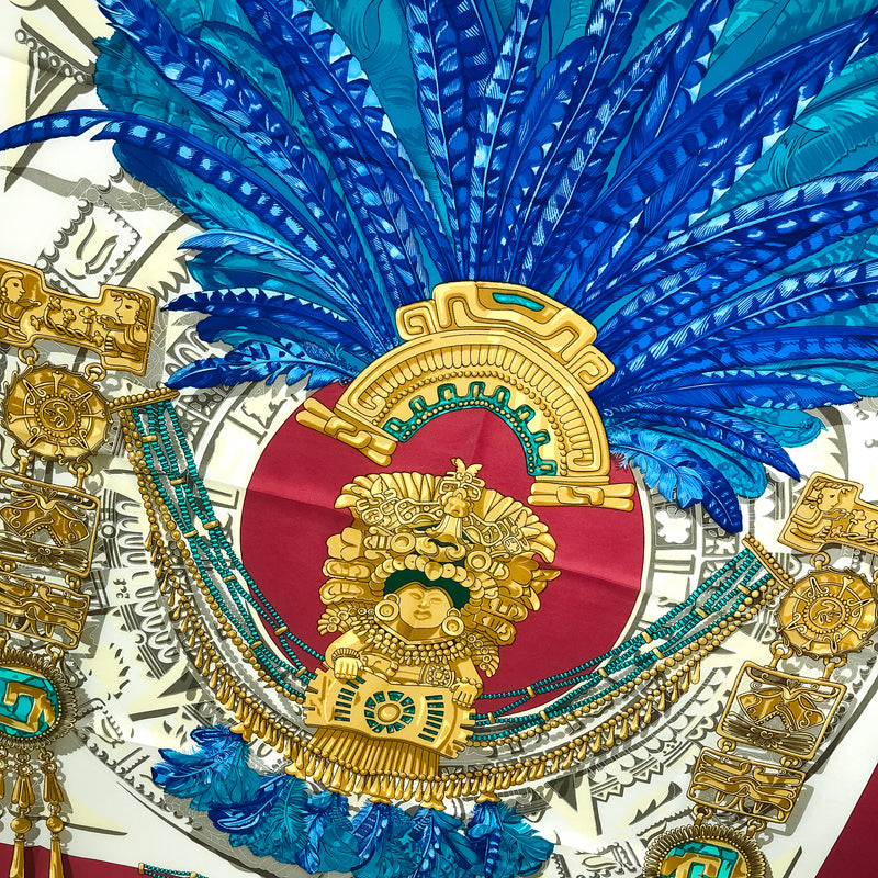 Mexique Hermes Scarf by Caty Latham 90 cm Silk Twill Red Col.