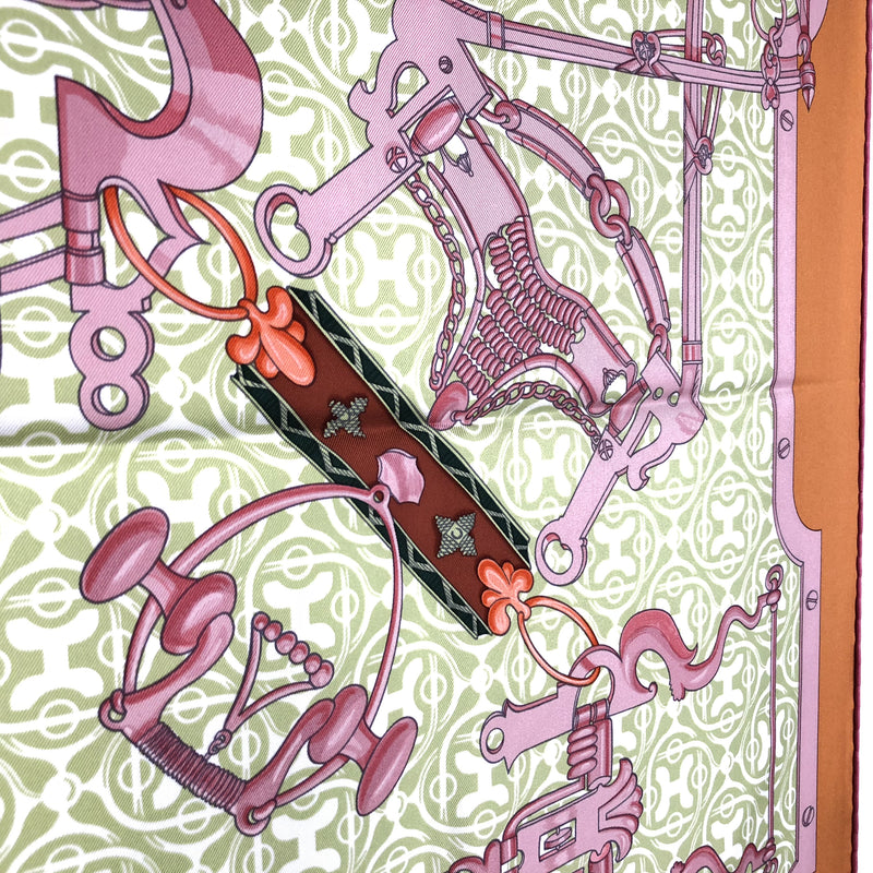 Mors et Gourmettes Remix Hermes Silk Scarf in ochre/lime/old rose