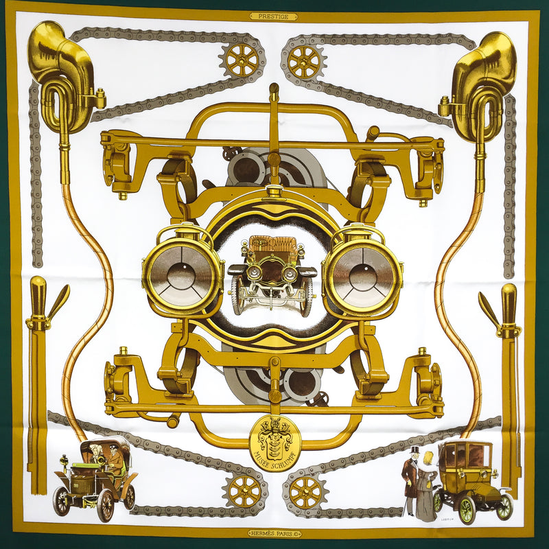 Musee Schlumpf Hermes Silk Scarf in gold, white and dark green