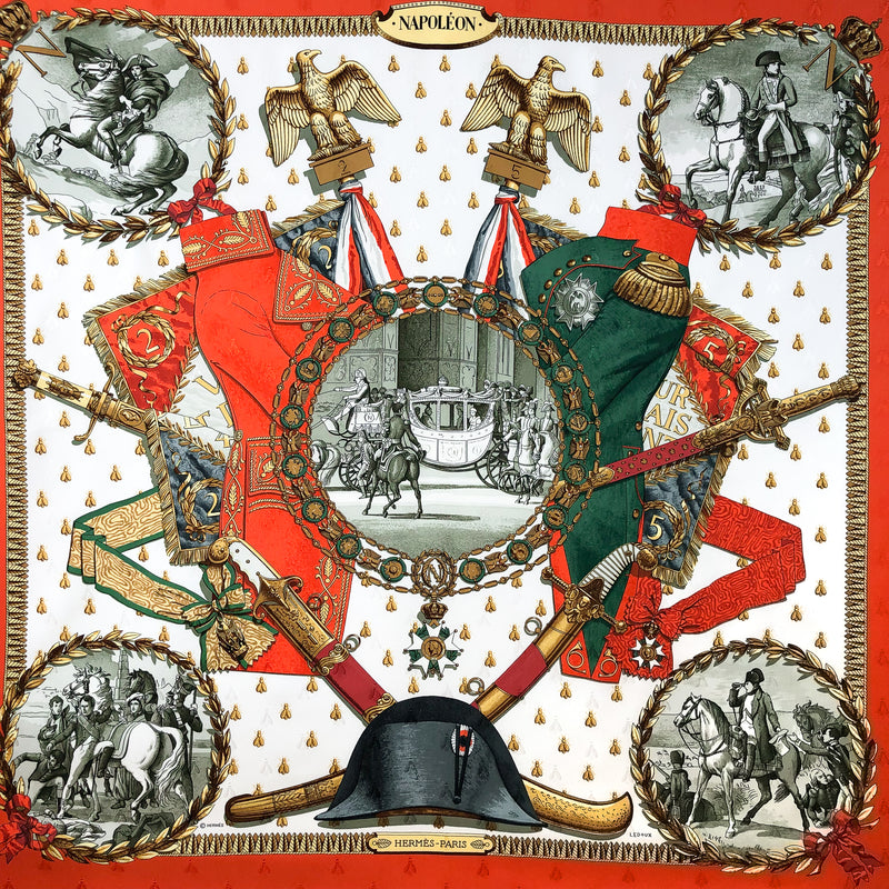 Napoleon Hermes Scarf by Philippe Ledoux 90 cm Silk Bee Jacquard red