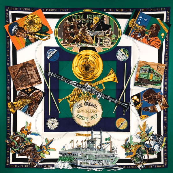 New Orleans Creole Jazz Hermes Scarf by Dubigeon 90cm Silk w/Box
