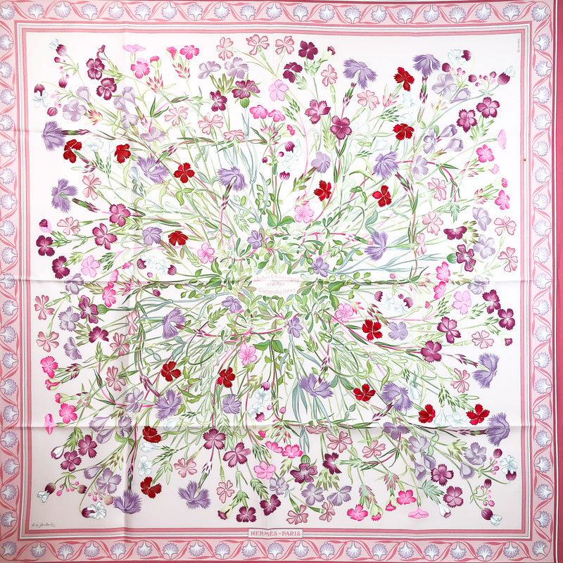 Oeillets Sauvages et Autres Caryophyllees Hermes Scarf 90 cm pink