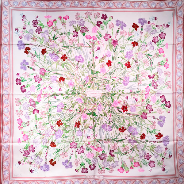 Oeillets Sauvages et Autres Caryophyllees Hermes Scarf 90 cm Pink