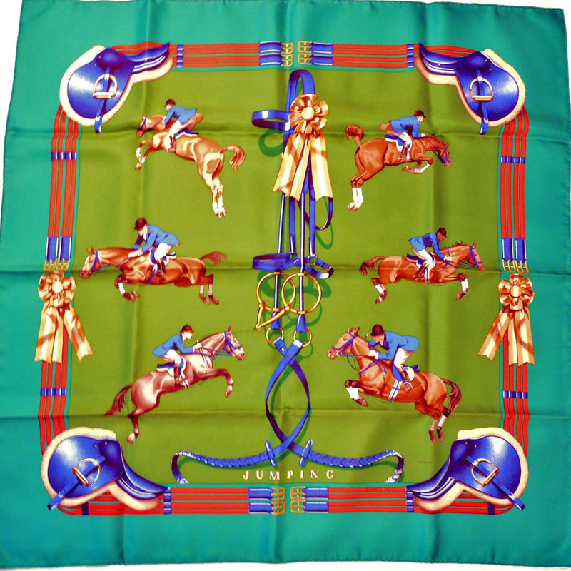 Hermes Silk Scarf Jumping Green Color Way