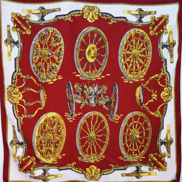 Roues de Canon HERMES Vintage scarf in maroon colorway