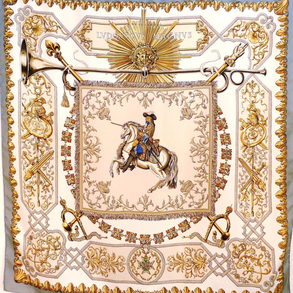 Hermes HERMES Scarf LVDOVICVS MAGNVS White Horse Louis XIV Silk Brown  Unisex