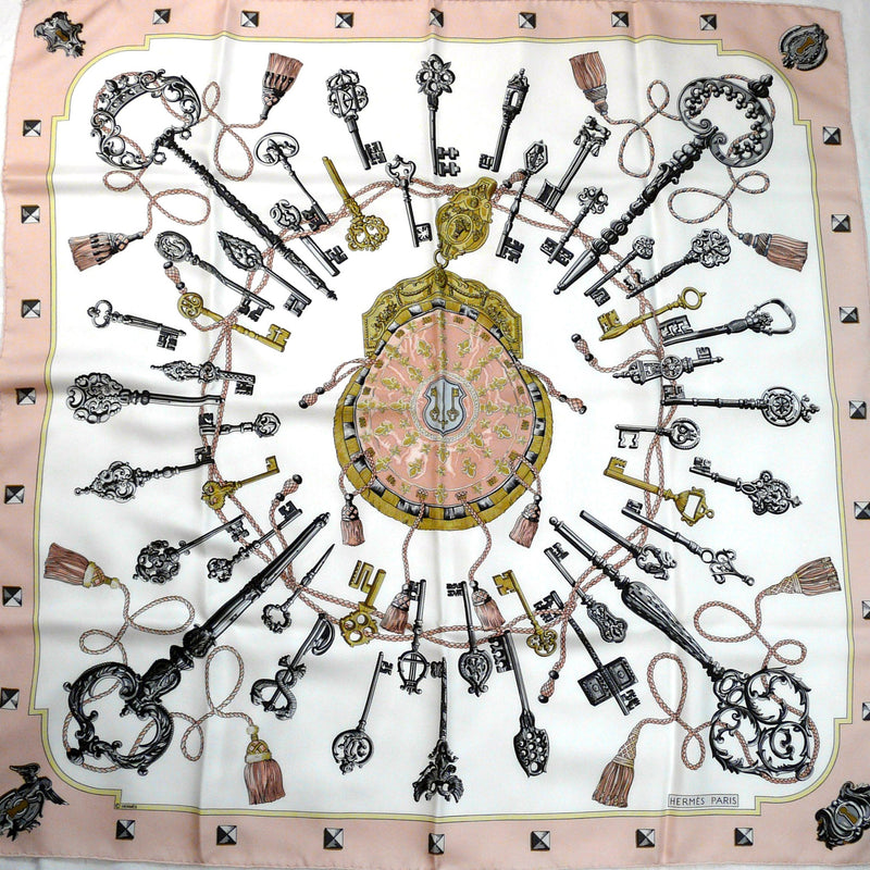 Les Cles Hermes Silk Scarf in pink