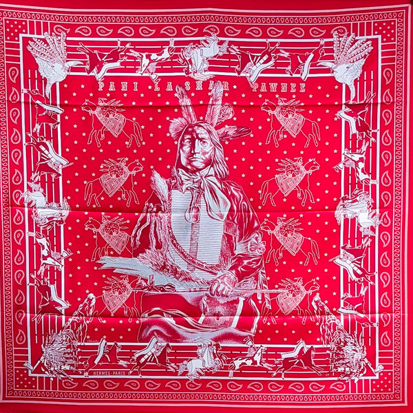 Pani La Shar Pawnee Hermes Scarf by Kermit Oliver GRAIL - DOUBLE FACE Red