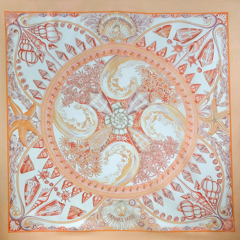 Parures Oceanes Hermes Scarf by Toutsy 90 cm Silk Twill peach