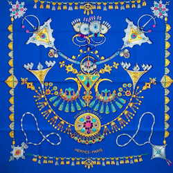 Parures des Sables Hermes Scarf by Toutsy 90 cm Silk Twill  Blue