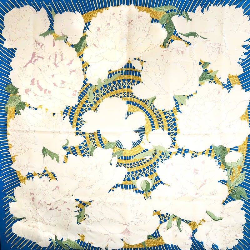 Les Pivoines Hermes Scarf by Christiane Vauzelles 90 cm Silk Twill | RARE Early Issue