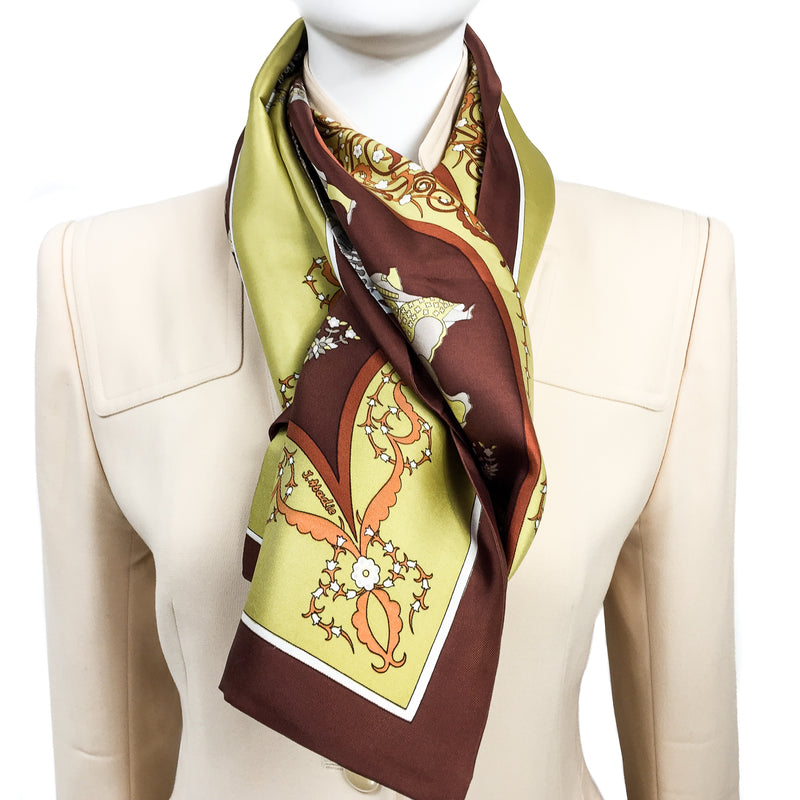 Poésie Persane Hermes silk twill reversible shawl or Opera Scarf (100% silk) was designed by Julia Abadie in 1988 